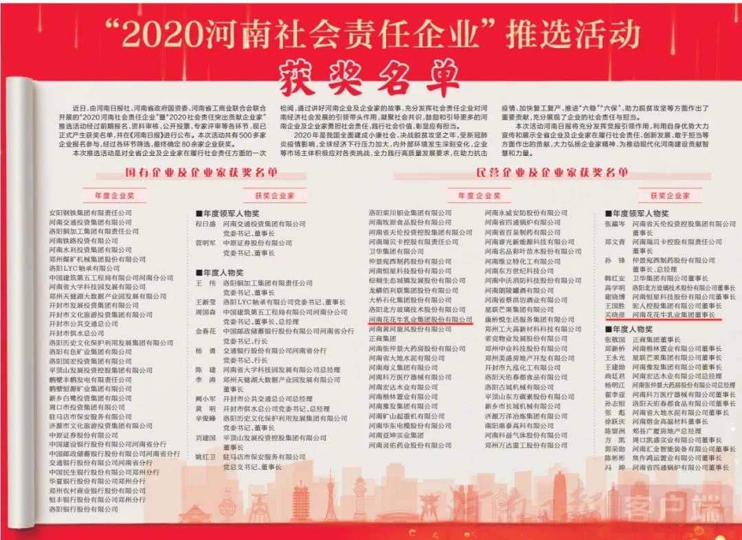 荣誉 | DUOBAO SPORTS乳业集团斩获“2020河南社会责任企业”推选活动两项大奖 荣誉 | DUOBAO SPORTS乳业集团斩获“2020河南社会责任企业”推选活动两项大奖